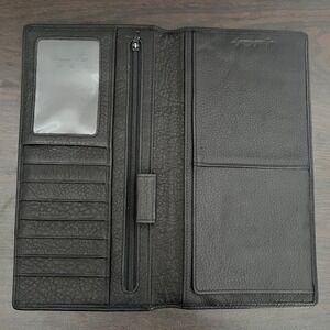 Osgoode Marley Black Pebbled Leather Long Bifold Checkbook Wallet with Pen Loop